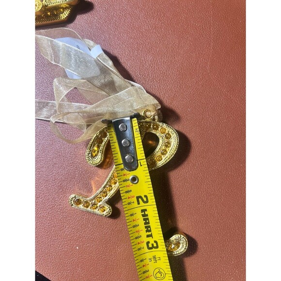 Bombay Company Vintage Amber Jeweled 'R' Letter Initial Christmas Gold Ornaments - Picture 2 of 2